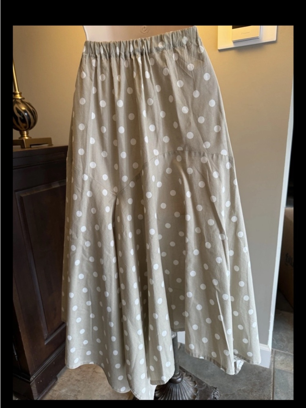 KRISTA LARSON Tan With White Polka Dots Skirt Wore One Time Pockets Small Medium